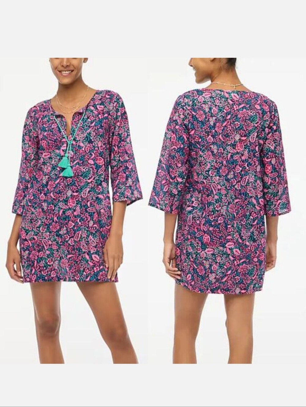 NWT J.Crew Women's Pink & Blue Paisley Beach Tunic Swim Cotton Cover-up